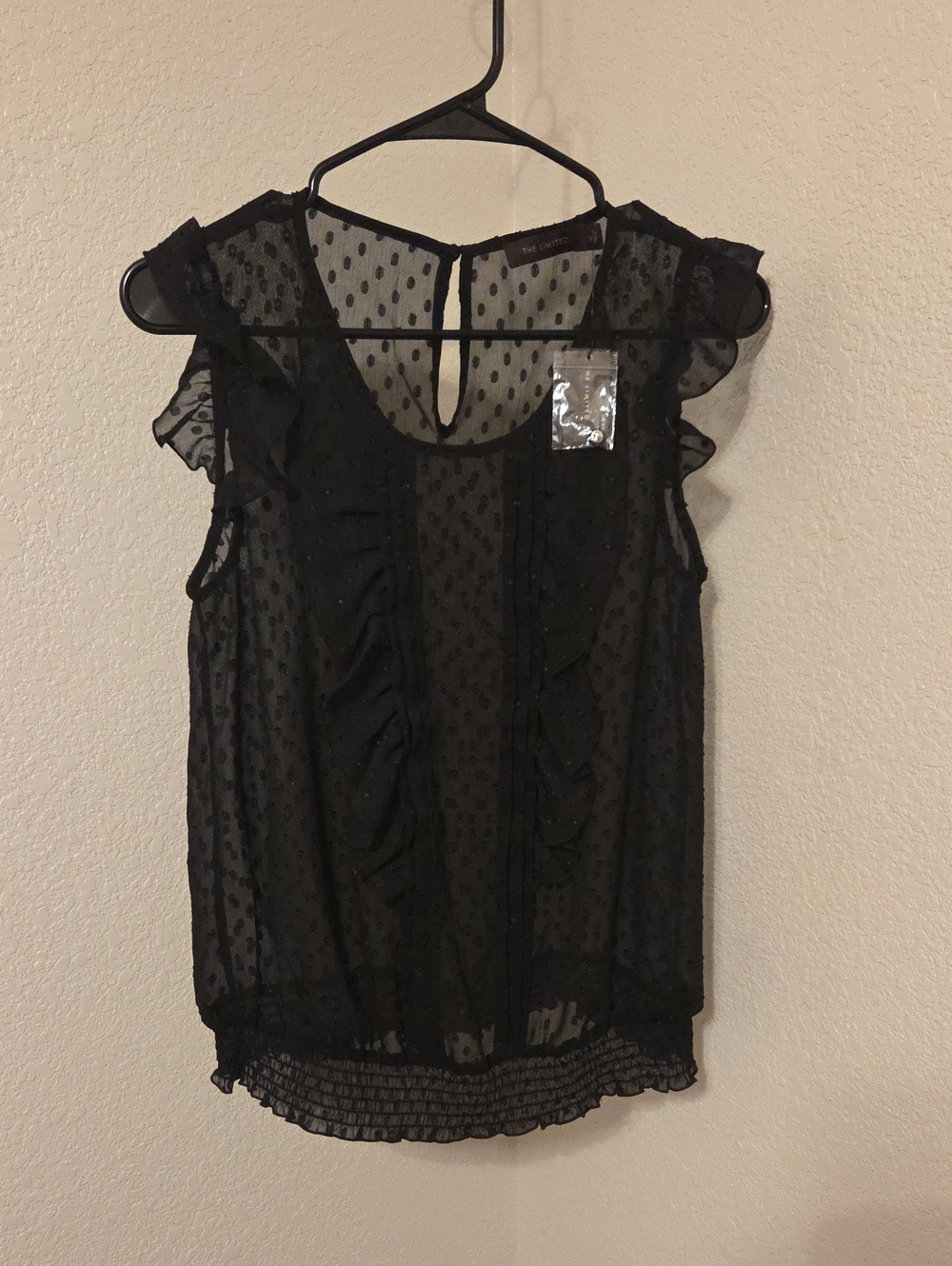 The Limited Black Semi-Sheer Ruffle Dot Camisole